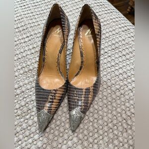 Vince Snakeskin Heels with Metallic Accents
